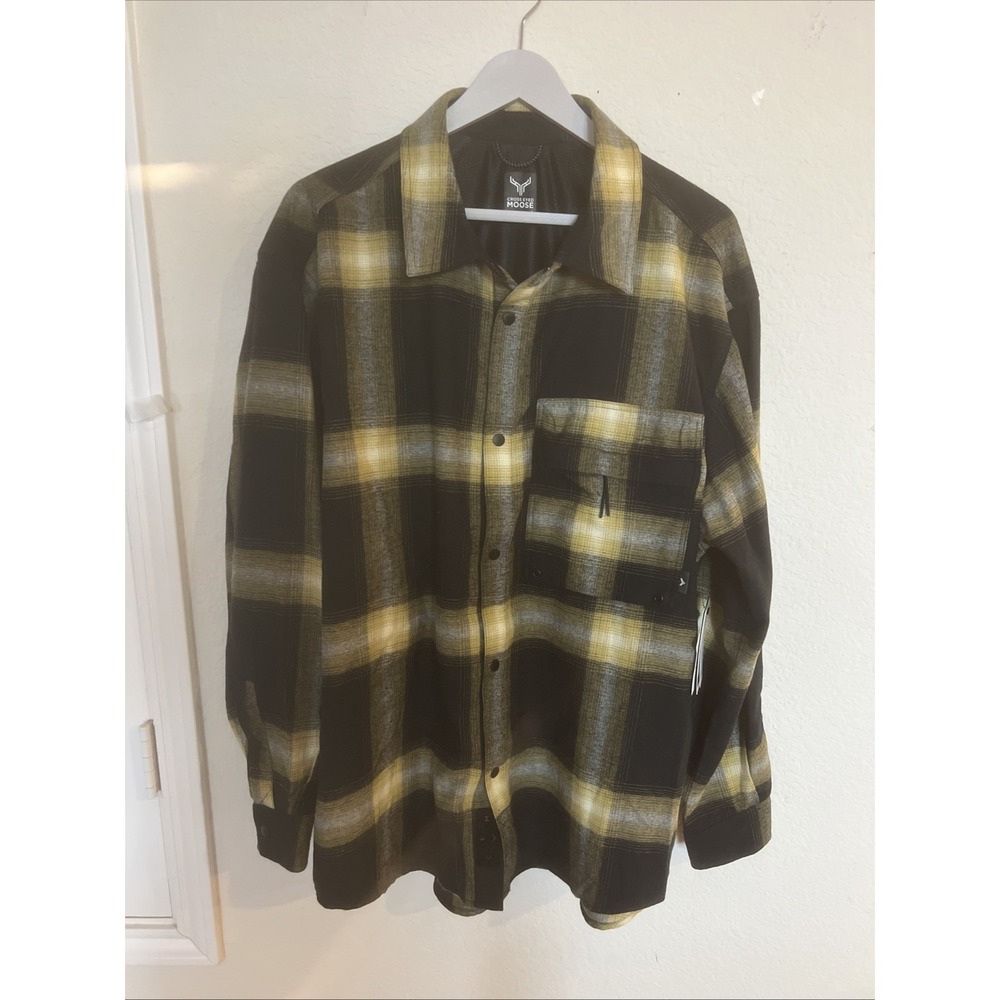 NEW Cross Eyed Moose~LARGE~Stargaze Shirt Plaid Flannel Button Up Black/Yellow